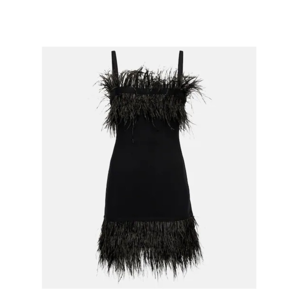 Black Feather-Trim Slip Dress